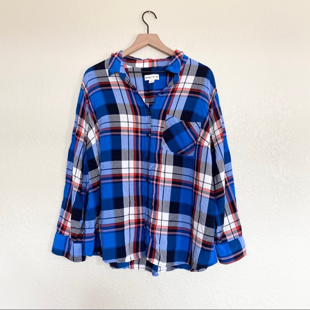 Ava & Viv Plaid Button Down Blouse Size 3X